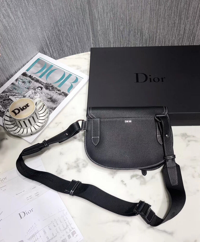 Christian Dior Saddle Messenger Cowhide Leather Bag Black